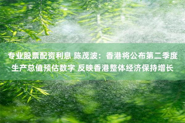 专业股票配资利息 陈茂波：香港将公布第二季度生产总值预估数字 反映香港整体经济保持增长